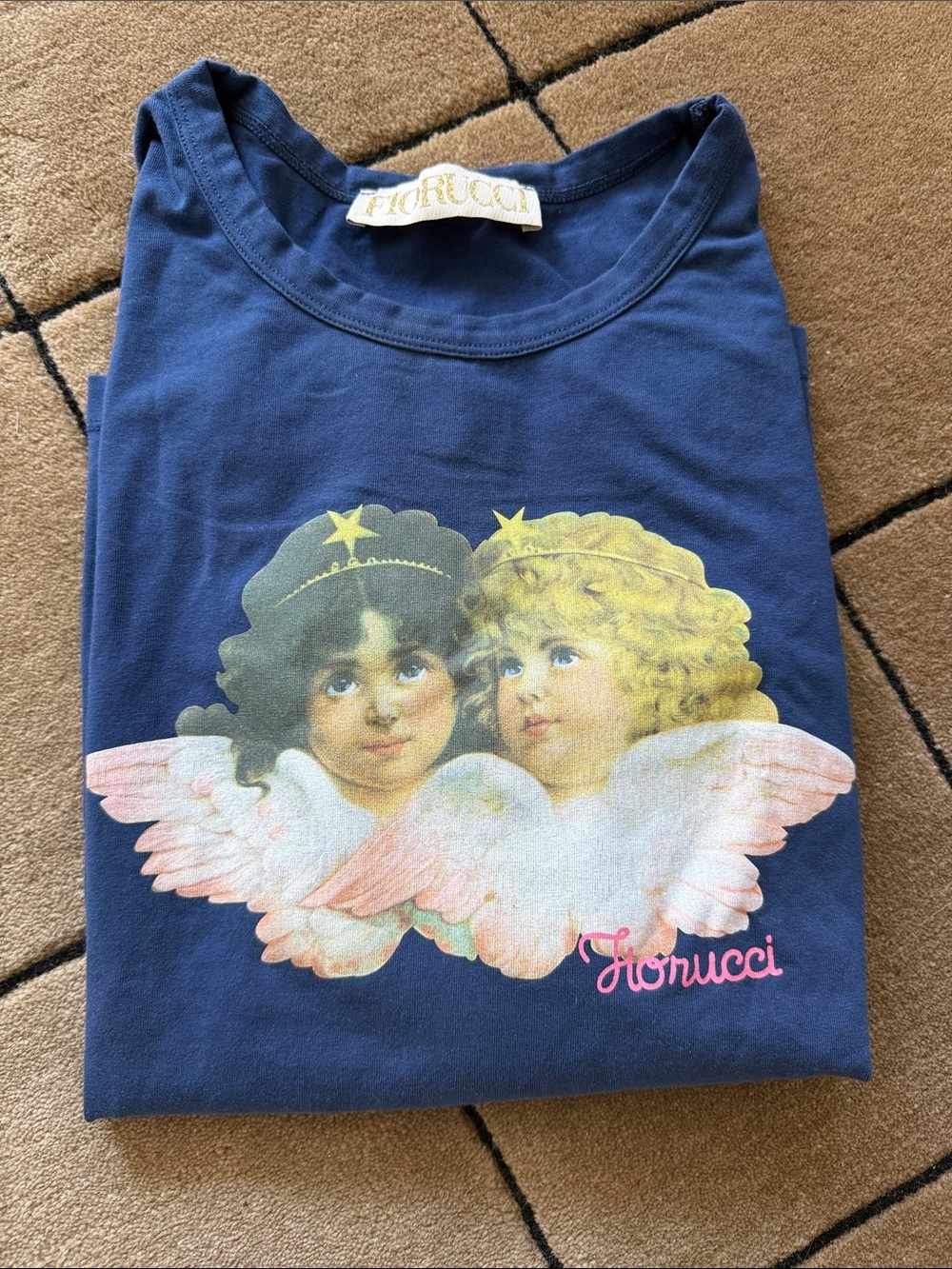 Fiorucci Navy Angel Double-Print Tee with Pink Accents